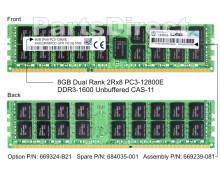 669324-B21 Модуль памяти HP 8GB (1x8GB) Dual Rank UDIMM