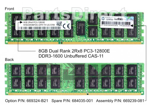 669324-B21 Модуль памяти HP 8GB (1x8GB) Dual Rank UDIMM