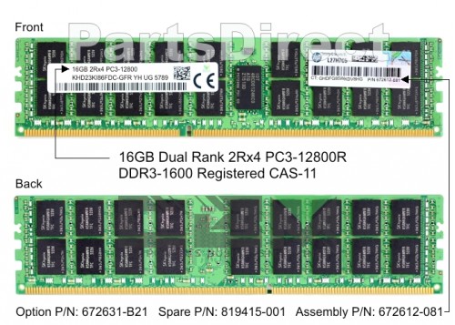672631-B21 Модуль памяти HP 16GB (1x16GB) SDRAM DIMM