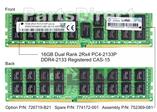 726719-B21 Модуль памяти HP 16GB (1x16GB) SDRAM DIMM