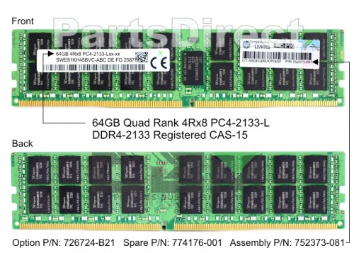 752373-091 Модуль памяти HP 64GB (1x64GB) SDRAM DIMM